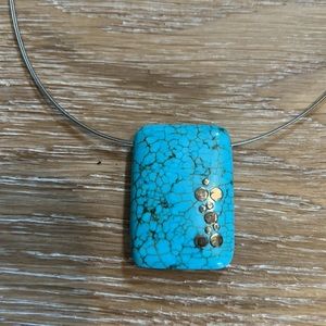 Turquoise Pendant Inlayed with Sterling Silver on Sterling Sterling Chain